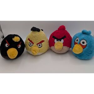 Angry Birds Black Red Blue Yellow 5" Plush Lot of 4 Commonwealth Toy No Sound 20